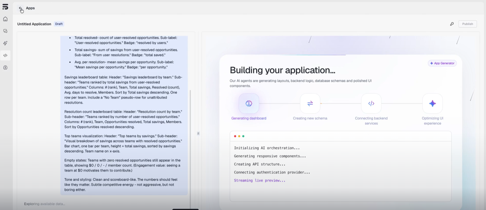 App generator building a savings leaderboard application on top of PointFive data